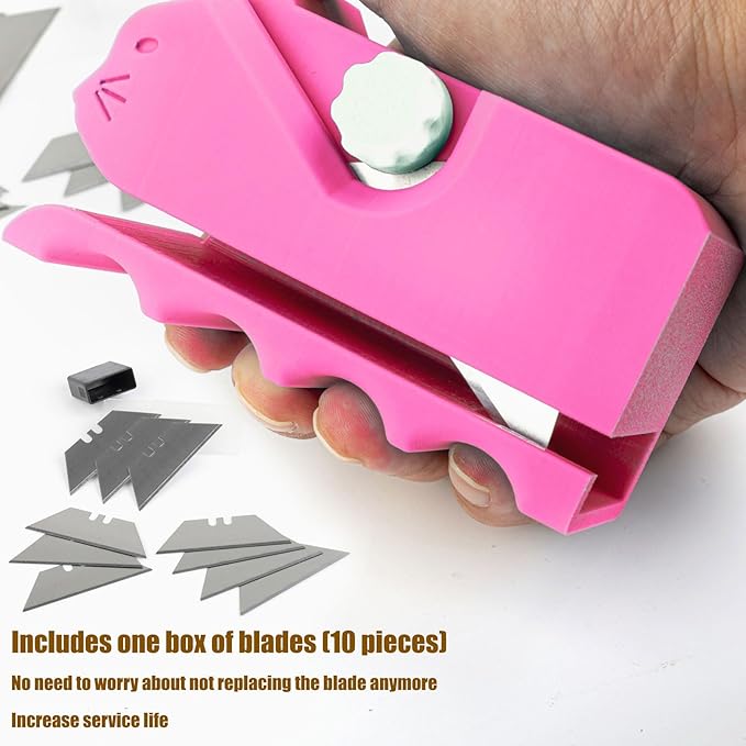 Cardboard Cutter for Cat Scratchers with 10pcs Blade,3D Printed Card Board Cutter Kids DIY Cat Scratchers Cardboard Strip Tool Machine for Cat Lovers (Pink)
