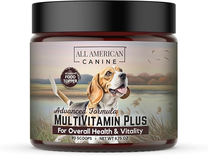All American Canine Multivitamin Powder - Glucosamine & Chondroitin for Joint Health, Digestive Enzymes & Probiotics for Immunity, Skin & Coat, Beef Flavor 90 Servings