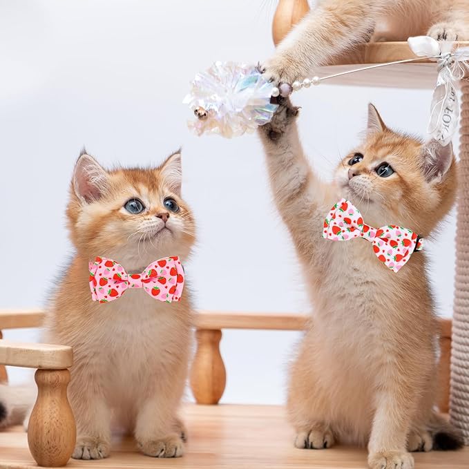 JarThenaAMCS 3Pcs Strawberry Cat Collar Pink Red Fruit Bowtie Collar with Breakaway Bell Cute Adjustable Kitten Collars for Summer Girl Boy Cat Small Pet