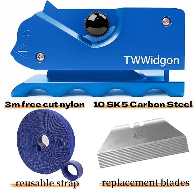 Cardboard Cutter for Cat Scratchers,Includes 10 Blades,3m nylon reusable strap,Non 3D Printed,DIY Cat Scratchers Cardboard Strip Tool,,Cardboard Cutting Machine for Cat Lovers (Blue, Non-3D Printed)