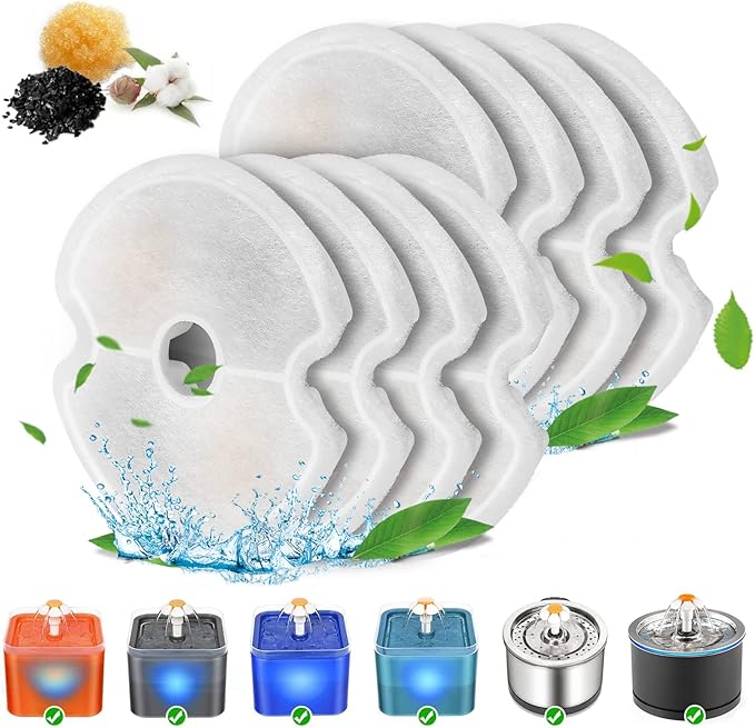 Cat Water Fountain Filters - 84oz/2.5L Stainless Steel, LED Night Light, 8 Packs