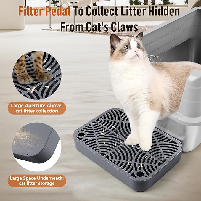 Cat Litter Box Ramp, Litter Box Step Mat with Filter Function for Self-Cleaning Cat Litter Box, Easy to Clean, Cats Pedal Step Stool Ideal for Kitten & Elderly Cats (Dark Grey)