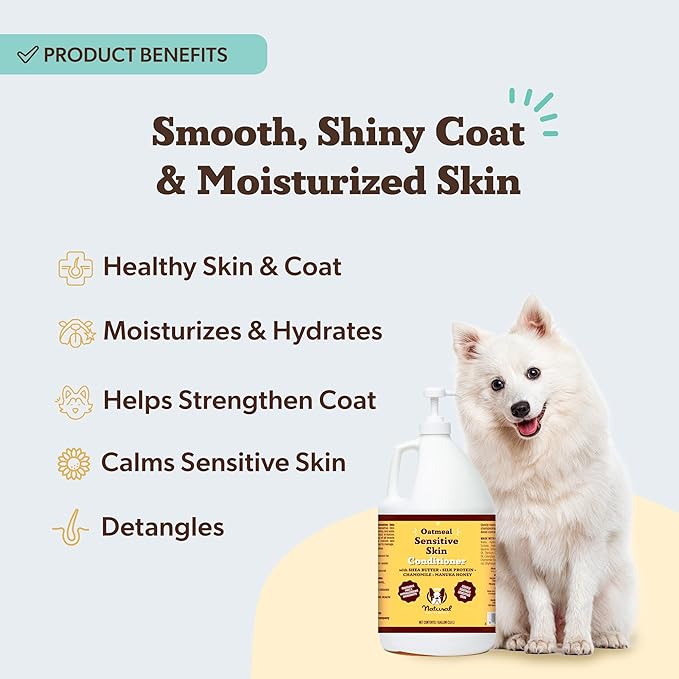 Natural Dog Company Sensitive Skin Dog Conditioner – Oatmeal Moisturizing for Sensitive & Itchy Skin, Detangling Grooming Formula for Long Haired Dogs, with Manuka Honey & Chamimile, 128 oz