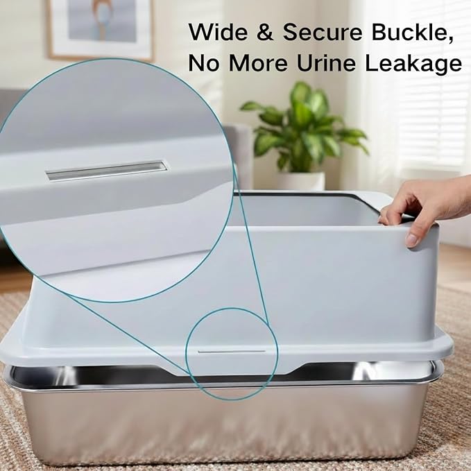 XL Stainless Steel Litter Box, Extra Large High Sided Metal Cat Litter Box with Lid and Scooper, Easy Clean, Non Stick & No Smell-24"x16"x12"