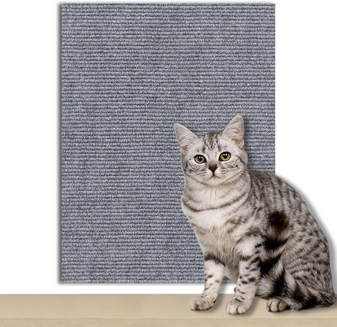 Cat -12"x24"Self-Adhesive Cat Scratching Carpet, Heavy-Duty Nail-Free Wall-Mounted Cat Activity Mat for Indoor Cats, Durable Pet Furniture for Kittens & Adult Cats （Light Gray）