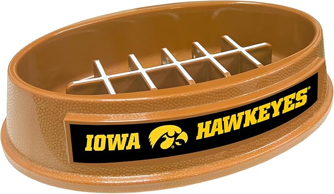NCAA Super-Bowl - Iowa Hawkeyes Slow Feeder Dog Bowl. Football Design Slow Feeding Cat Bowl for Healthy Digestion. Non-Slip Pet Bowl for Large & Small Dogs & Cats