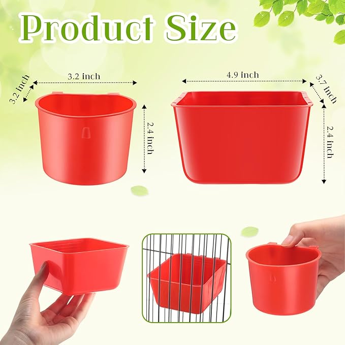 FillTouch 50 Pcs 4.9 x 3.7 x 2.4'' Cage Cups Chicken Feeders 3.2 x 3.2 x 2.4'' Cage Cups Birds Feeders Hanging Chicken Water Cups Seed Bowl Coop Cups for Parrot Poultry Pigeon Feeding Watering, Red