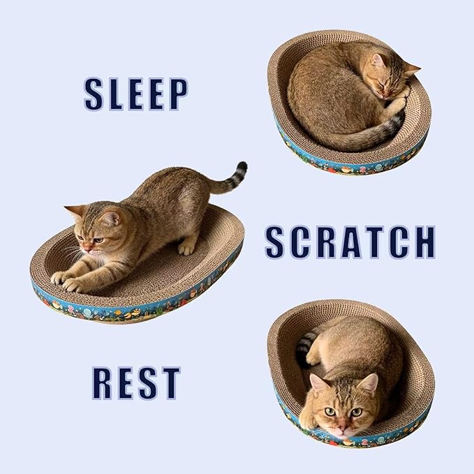 2PCS Large Cat Cardboard Scratcher with Toys, Oval 21.7" x 14.9" Kitty Scratching Board for Indoor Kitten Play Scratch Bed Sofa Furniture Protector