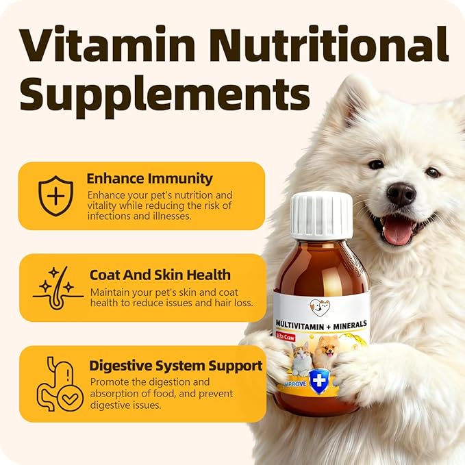 Multivitamins Supplement for UTIs & Allergy Relief, Skin & Coat Care, Hip & Joint Supplement, Immunity Boosting & Digestive Aid for Dogs & Cats 2.03 Fl Oz (1 Bottle)