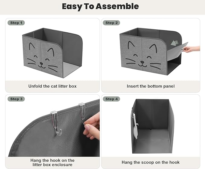 Beveetio Waterproof Cat Litter Box Enclosure Splash Guard, Foldable Cat Box Enclosure with Removable Mat & 2 Hooks for Scoop, Easy to Clean, Large Pee Shield for Litter Pan, 24"L X 16.14"W X 16.14"H