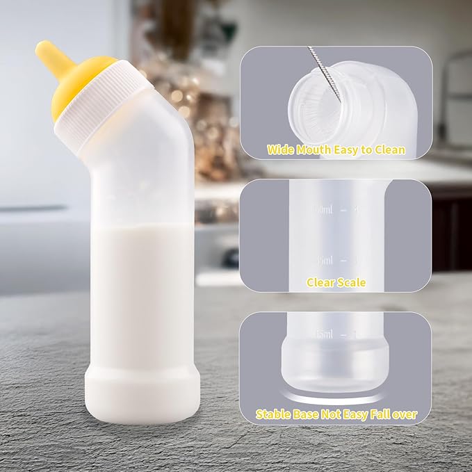 Pet Nursing Bottle for Newborn Animals,Kitten Bottle Feeding Kit Silicone Nipple for Kittens Puppys Rabbits Squirrel (Yellow, Small+Medium+Large)