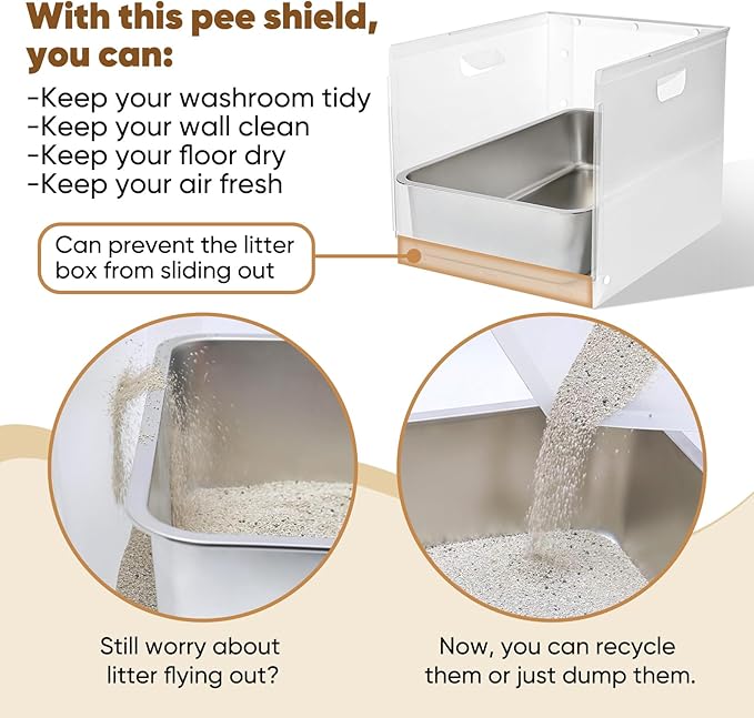 1Pc Cat Litter Box Enclosure with Shield, Pee Shields High Side Litter Box Enclosure, Litter Box Splash Guard, Cat Box Enclosure with Shield (Without Pan) (X-Large)