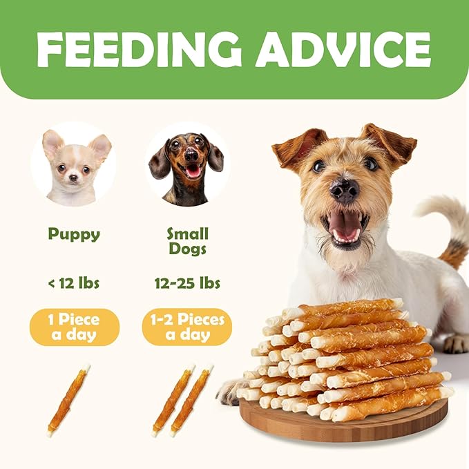 MON2SUN Dog Treats, 5 Inch Rawhide Twist Chicken Hide Sticks, Suitable for Puppy and Small Dogs, 5 Inch (Chicken, Pack of 50)