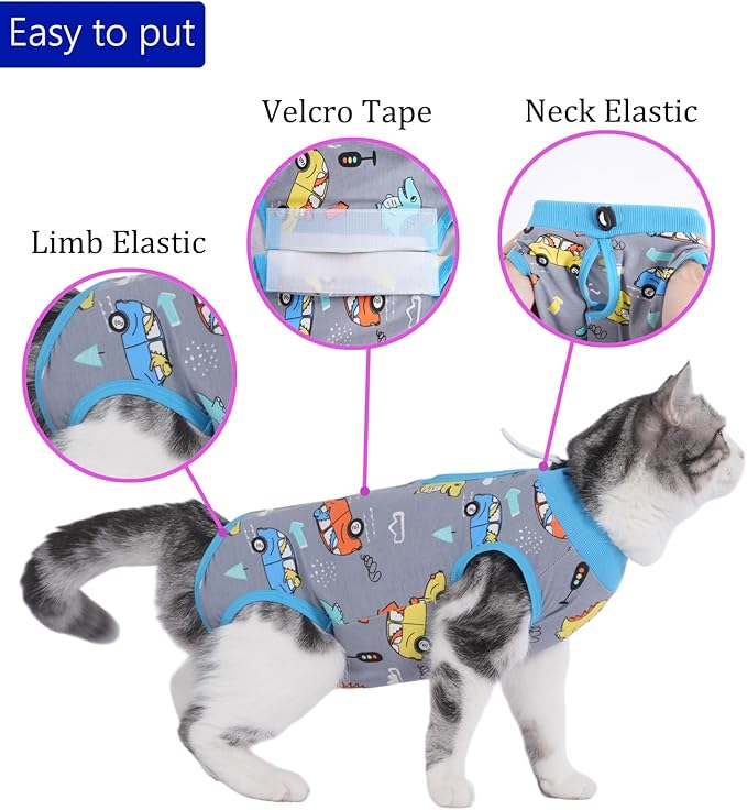 Cat Recovery Suit Cat Onesie for Cats After Surgery Female Male Spay Kitten Neuter Surgical Bodysuit Post Surgery Cone of Shame Alternative Anti Licking (Gray, Small)
