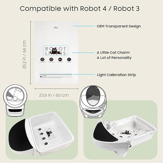 90 Pack Cat Litter Box Robot 5/4/3 Waste Bags, Tear-free, Transparent, Sensor-compatible, Automatic Litter Box Liners Bags, 9-11 Gallon Capacity