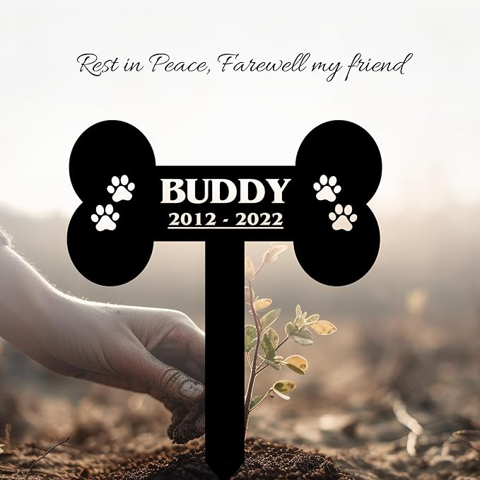 Custom Pet Name & Paws Memorial Metal Grave Marker, Personalized Dog Garden Stake for Cemetery Yard, Customized Remembrance Gift for Pet Owner Dog Lovers, Memorial Plaque Cemetery Stake