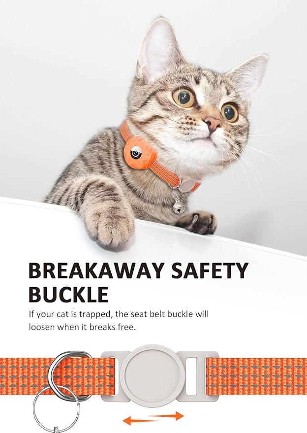 Apple AirTag Cat Collar, GPS Tracker Kitten Collar with Breakaway Feature, Lightweight and Reflective, Perfect for Cats and Puppies (Orange)