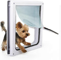 PAWISE 2 Way Dog Door, Lockable Doggy Door with Safe Metal Panel & Flexible Transparent Flap, Weatherproof & Easy Install Pet Door for Dogs and Cats, Quiet Design Dog Flap (9.8"x11.4")