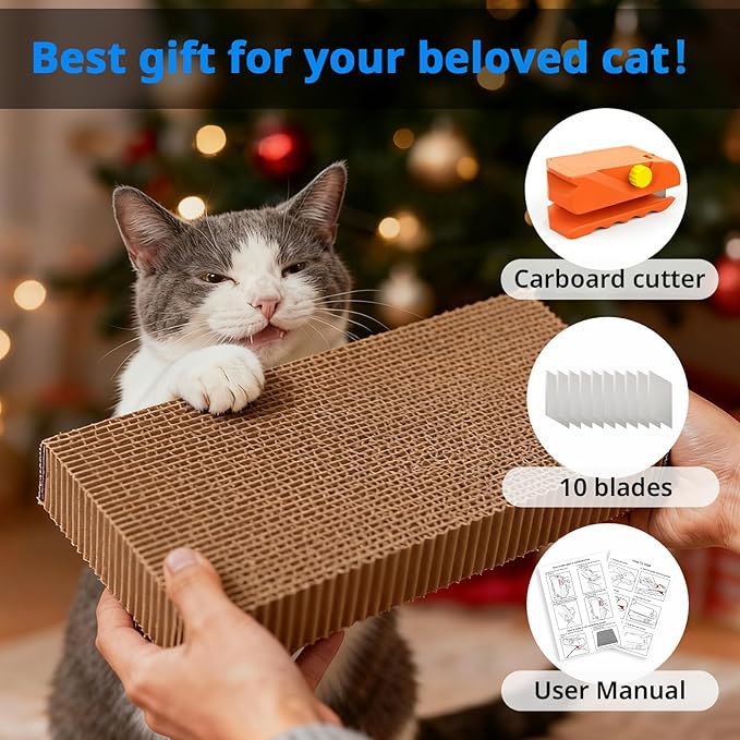 Cardboard Cutter for Cat Scratchers with 10pcs Blade, 4-in-1 Box Cutter 3D Printed Cardboard Strip Cutter DIY cat scratchers Cutter Tool for Cat Lovers