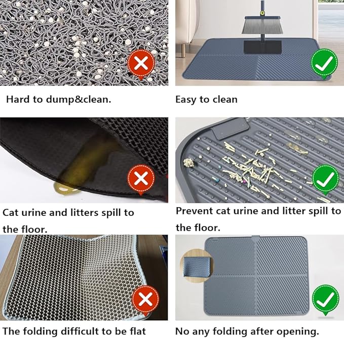 Silicone Cat Litter Mat,Extra Large Litter Trapping Mat,Waterproof Litter Box Mat for Floor,Easy Clean,Non-Slip Litter Catcher Mat,Cat Supplies Needs (Grey, 31x23x0.26 in)