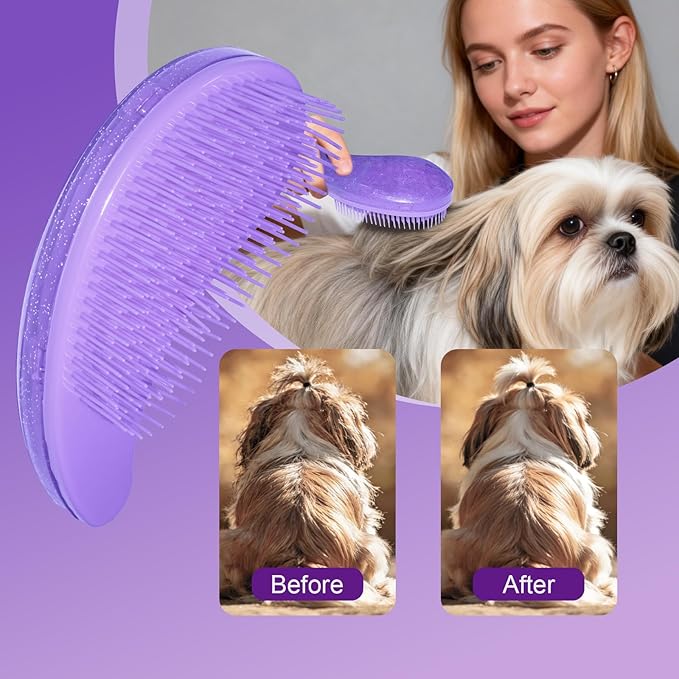 Small Dog Brush- Grooming Tool for Teddy, Yorkies, Maltese, Shih Tzu, Chihuahua - Puppy Hair Brush (Glitter Purple)