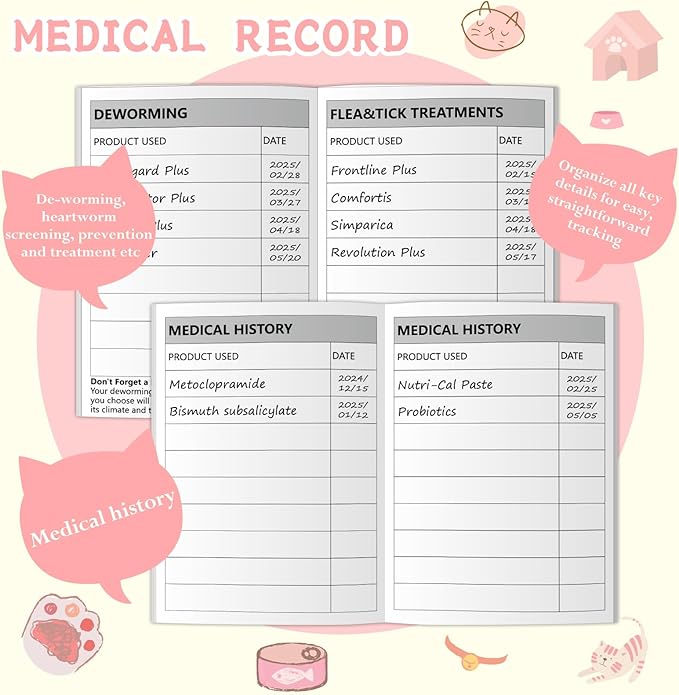 10 Cat Health Record Booklets 12 Sheets Per Pack Kitten Shot Record Book Feline Health Records 5 * 3.5inch Cat Vaccination Records Book Cat Health Records for Pet Lovers Kitty Nursing Supplies