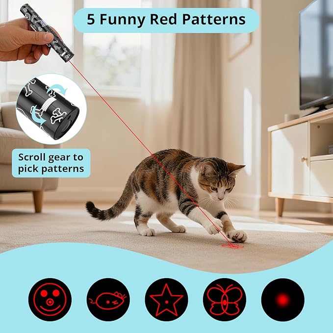 Waputne Interactive Cat Toys with 7 Adjustable Mode, Battery Level Display Screen,USB Rechargeable & Portable – Cat Toy for Indoor Cats,Training & Exercise Fun