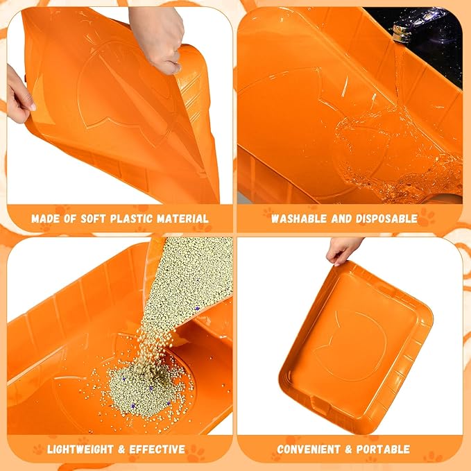 Bokon 25 Pcs Disposable Litter Boxes for Cats Plastic Cat Litter Tray Large Kitten Pan for Kitty Rabbit Guinea Pig Hamster Pets Supplies Travel Home Toilet, 15.7 x 11.8 x 3 Inches(Orange)