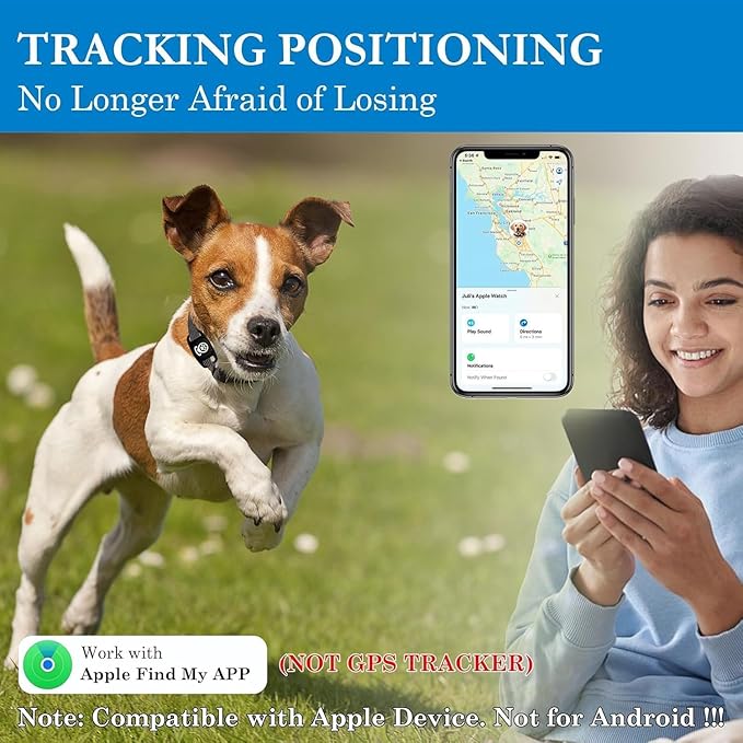 Pet Tracker for Dogs, Dog Tracker Smart Pet Location Tracker with Holder, Smart Item Finder, MFi Certificated Dog Tracking Device, No Monthly Fee, Works with Find My(iOS Only) (Black Case)