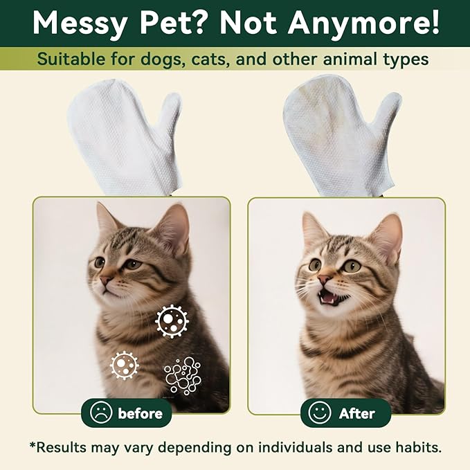 ECO PET Glove Wipes for Dogs & Cats, Hypoallergenic Unscented Cleaning & Deodorizing Bath Wipes, Coconut Oil Nourishing Fur Pet Grooming Gloves, 20pcs