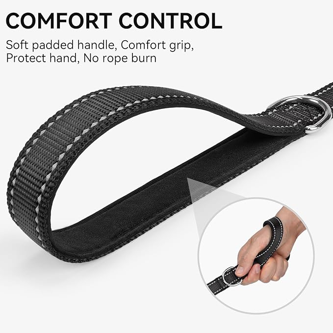 Joytale Dog Leash, 6 FT Double-Sided Reflective, Padded Handle Nylon Heavy Duty Leashes for Small Dogs Walking, Black