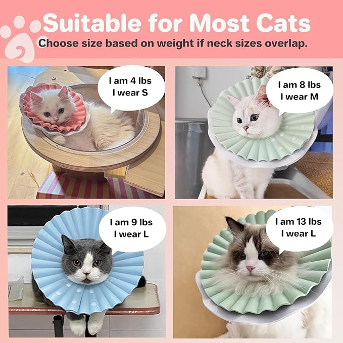 2 Pieces Soft Cat Cone Collar– Adjustable Lightweight Recovery E-Collar to Stop Licking, Scratching & Biting After Surgery, Comfortable Wound Healing Cone Alternative (Pink, S)