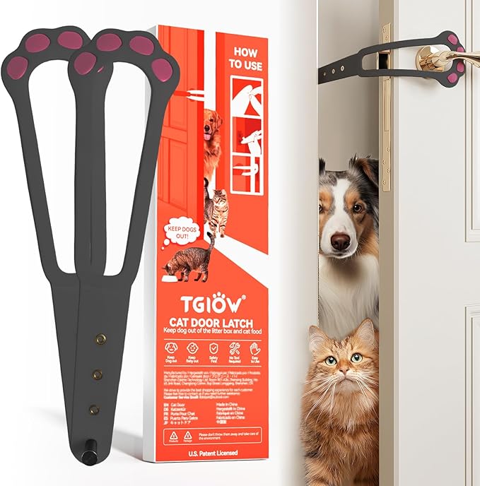 TGIOW Cat Door Latch, 2 Pcs Cat Door Stopper Pet Door Latch to Keep Dog Out of Litter Box and Food, Door Prop for Cat with 4 Adjustable Size Strap 2.2-5" Wide, No Measuring, Easy to Install, Grey