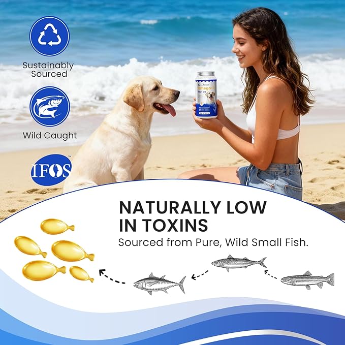 Omega 3 Fish Oil for Dogs & Cats- 150 Softgels for Skin, Coat & Joint Support | Tasty Fast-Absorbing Supplement with EPA & DHA | Made from Wild-Caught Fish