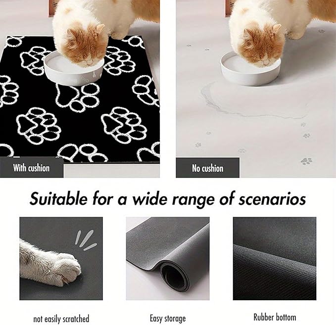 Cat Food Mat 20 * 16 inch, Absorbent Dog Mat for Food and Water Bowl, Quick Dry, Non Slip Pet Water Dispenser Mat, Easy to Clean Pet Placemats (Dog's paw)
