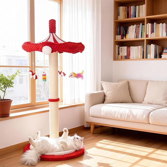 Merry-Go-Round Cat Scratching Post & Interactive Cat Toy | 39" Very Tall Scratcher with Rotating Top for Indoor Cats, for Kittens to Large Adults