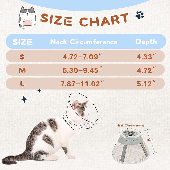 Supet Cat Cone Collar Soft, Air Mesh Recovery Collar to Stop Licking, Breathable Neck Cone Alternative, Lightweight Cat Head Cone Anti Scratch (Orange,S)