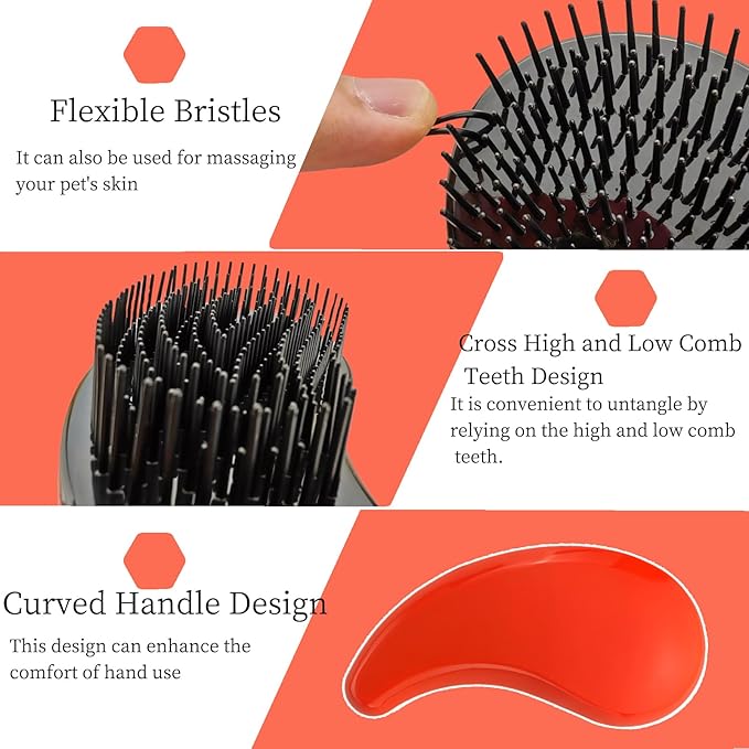 Comma-Shaped Small Dog Brush, Fit for Yorkie, Shih Tzu, Maltese Maltipoo Pomeranian - Gentle Soft Bristles for Effortless Pet Hair Removal, Puppy Essentials (Orange)