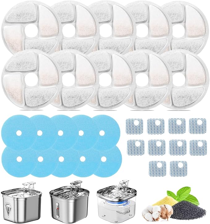 Cat Water Fountain Filter,Cat Fountain Filters Replacement for Square 2.2L/73oz Stainless Steel Pet Water Fountain,10 Pack Pet Fountain Filter Replacement