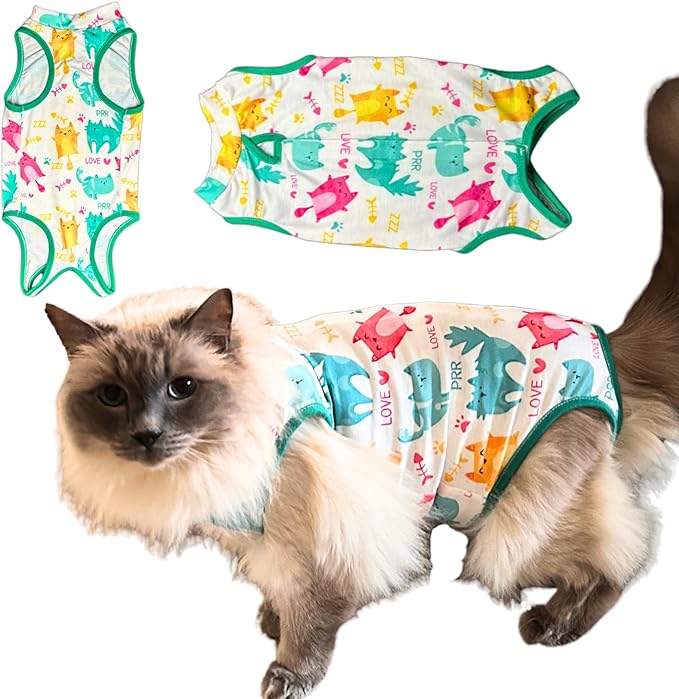Cat Recovery Suit Surgical Onesie - Post Surgery - Soft Breathable Fabric - No-Cord Design - Protects Wounds and Skin After Spay or Neuter - Male and Female Cats | Small
