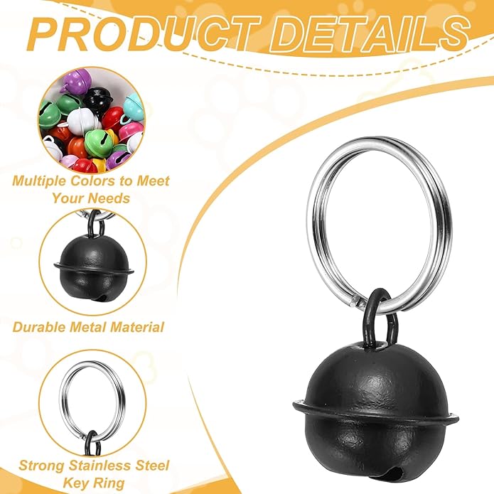 Cat Bells, Small Pet Copper Bells Collars Charm with Key Rings Loud Crisp Sound Anti-Lost Pendant Accessories