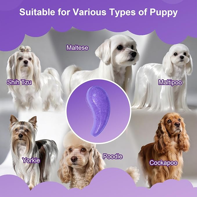 Small Dog Brush- Grooming Tool for Teddy, Yorkies, Maltese, Shih Tzu, Chihuahua - Puppy Hair Brush (Glitter Purple)