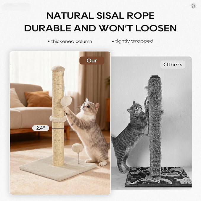 Dkelincs 22" Cat Scratching Post Premium Sisal Kitten Scratcher with Hanging Ball for Indoor Cats, Cat Scratch Post for Living Room & Bedroom, Ideal for Kittens or Smaller Cats (Beige, 22 Inch)