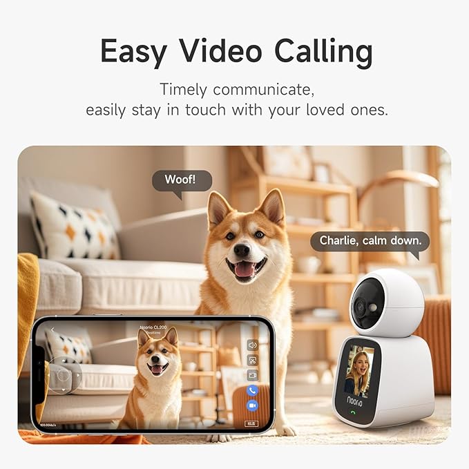 Noorio Two Way Video Calling Camera, 2K One Click Call Pet Camera Indoor with Phone App, 2.4G WiFi Only 360° PTZ Dog Cam with Speaker, CL200