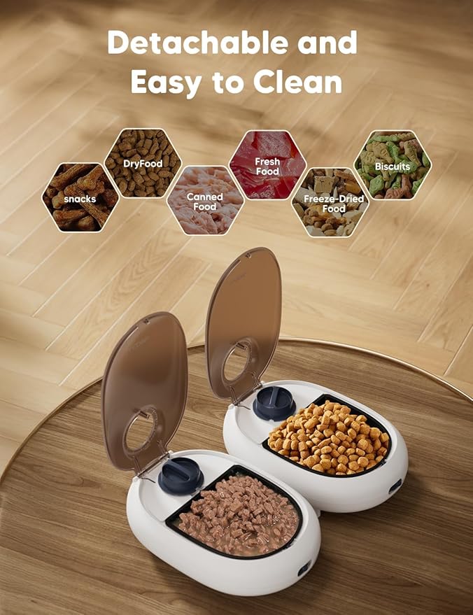 WOPET Automatic Cat Feeder – 48H Programmable Pet Feeder, Ice Pack to Keep Fresh for Yogurt & Canned Meals – Perfect for Cats, Kittens & Small Dogs