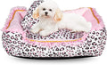 Gigreinc Dog Bed for Small Dogs - Cute Pink Leopard Dog Bed,Cat Beds for Indoor Cats Washable - Square Shape Cat Dog Sofa Bed Pet House Nest Cave(M, 20.8"L x 18"W x 5.5"）
