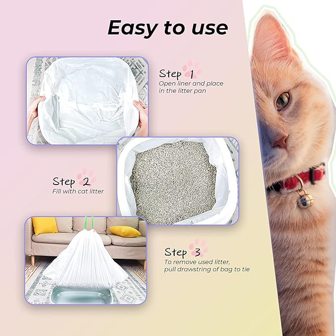 Cat Litter Box Liners, 30 Count - 41" x 19" Large Extra Durable Litter Pan Bags with Drawstring - Heavy Duty Liner Bags for Pet Litter Tray (Unscented)