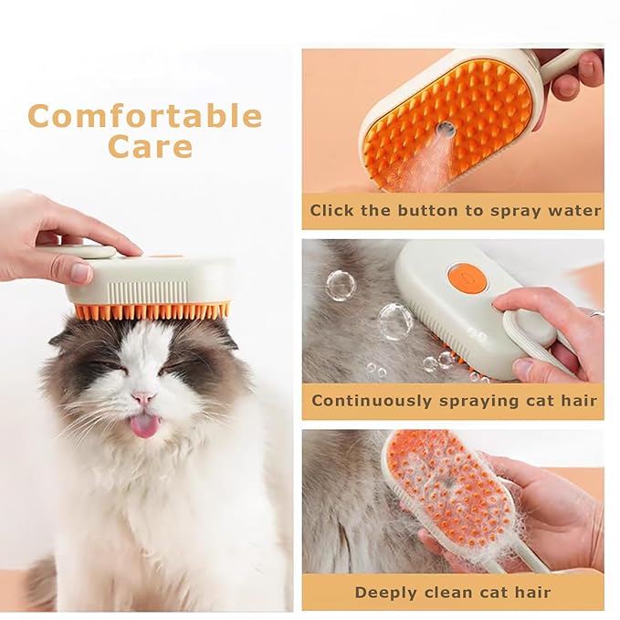 Cat Steam Brush for Shedding, 4 in 1 Cat Grooming Brush for Dogs and Cats, Anti-Static, Massage, Cleaning, Shedding & Combing All In On