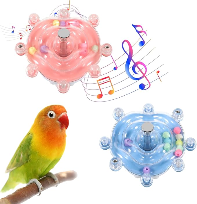 2 Pcs Bird Toys for Parakeets, Parrot Spinner Toy, Colorful Parakeet Toys Wheel, Interactive Spinner Rattle Parrot Toys for Bird Cage, Accessories for Entertainment Chewing Exercise, Color 2