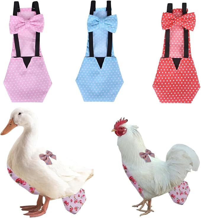 Chicken Diapers Bantam Hens - Reusable 6 Pcs with Bow Ties Poultry Nappies Washable Waterproof for Pets Ducks Silkie,M